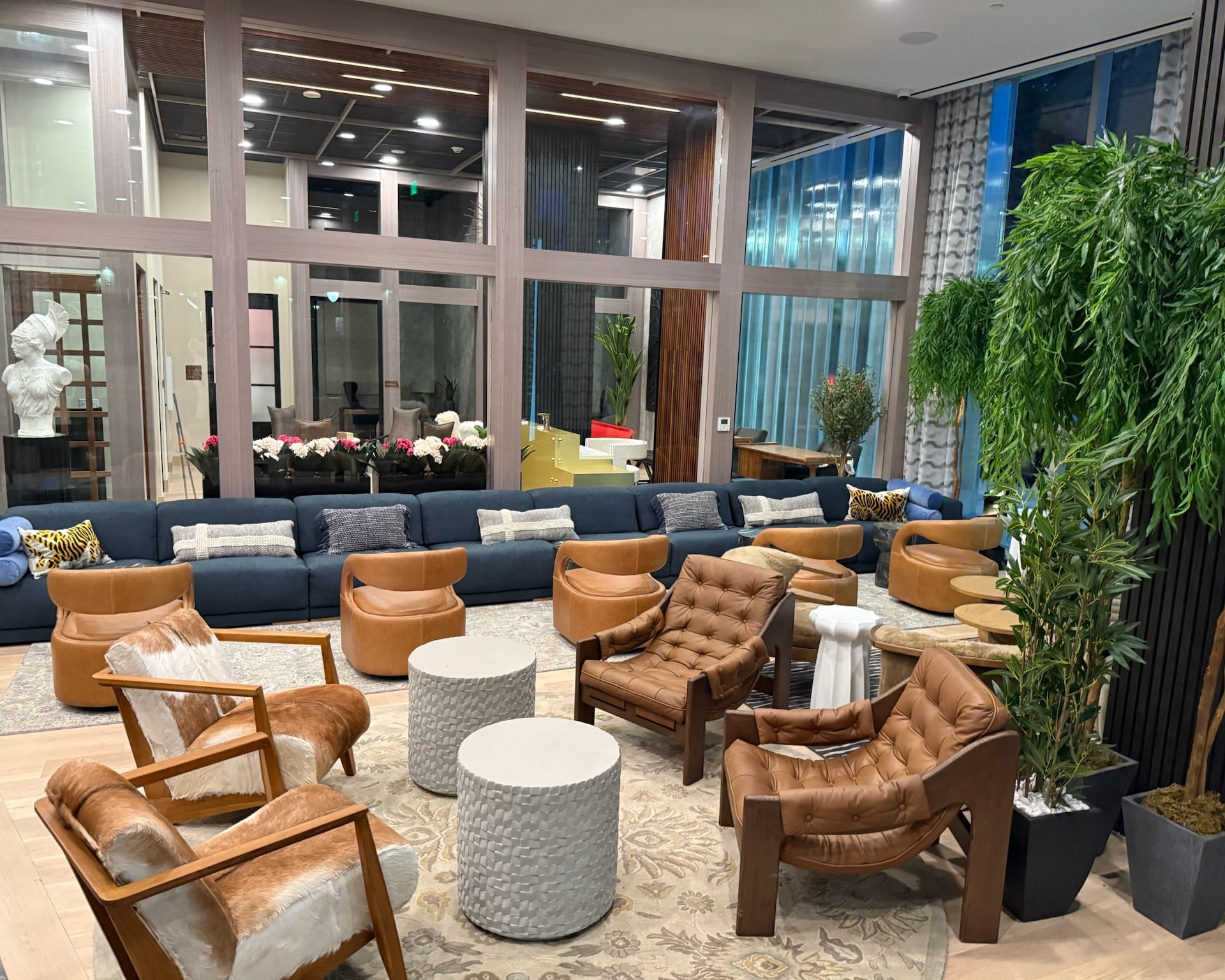 Halston leather chair in the lobby of The Icon in Austin Texas