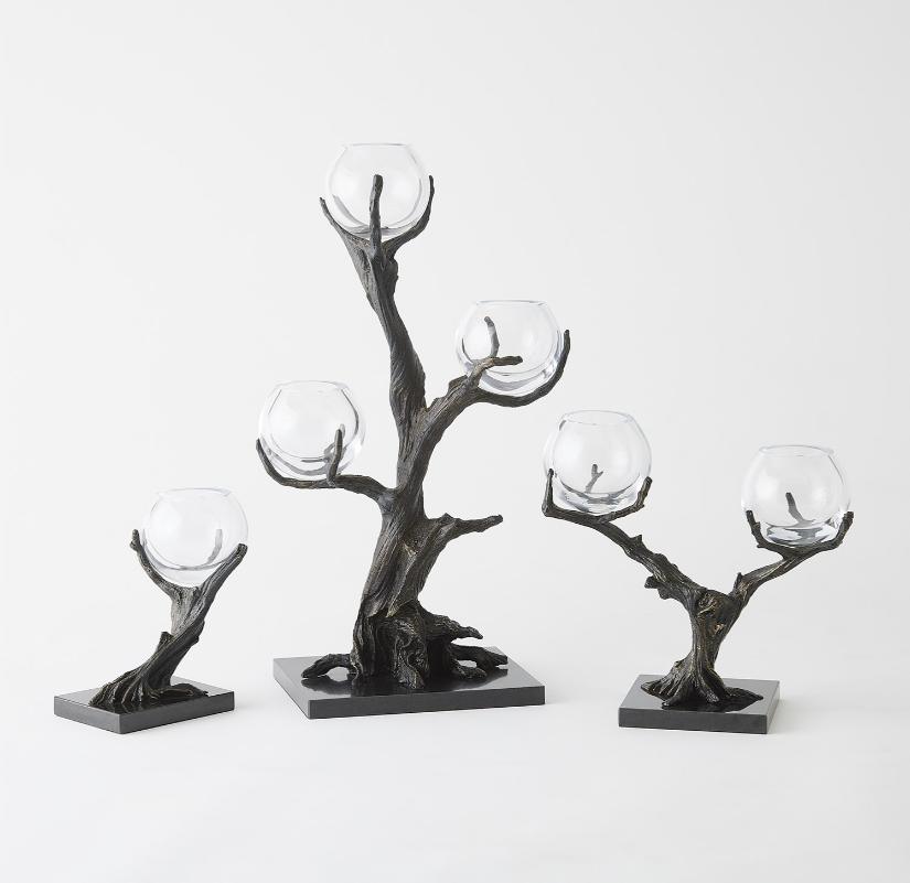 Monterey Vase Holders Natural Iron, Triple