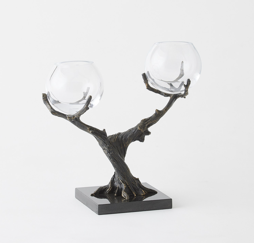 Monterey Vase Holders Natural Iron, Double